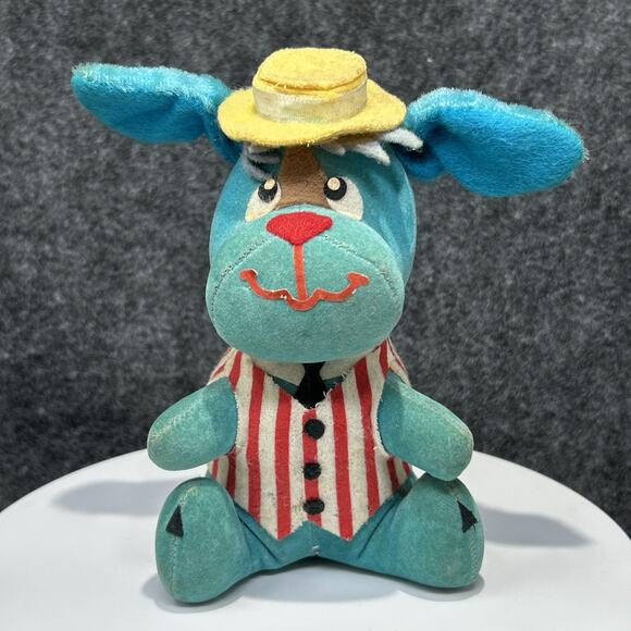 Vintage Dream Pets Plush Dog Blue Hat Striped Vest Japan Kitsch MCM Collectible - Picture 1 of 12